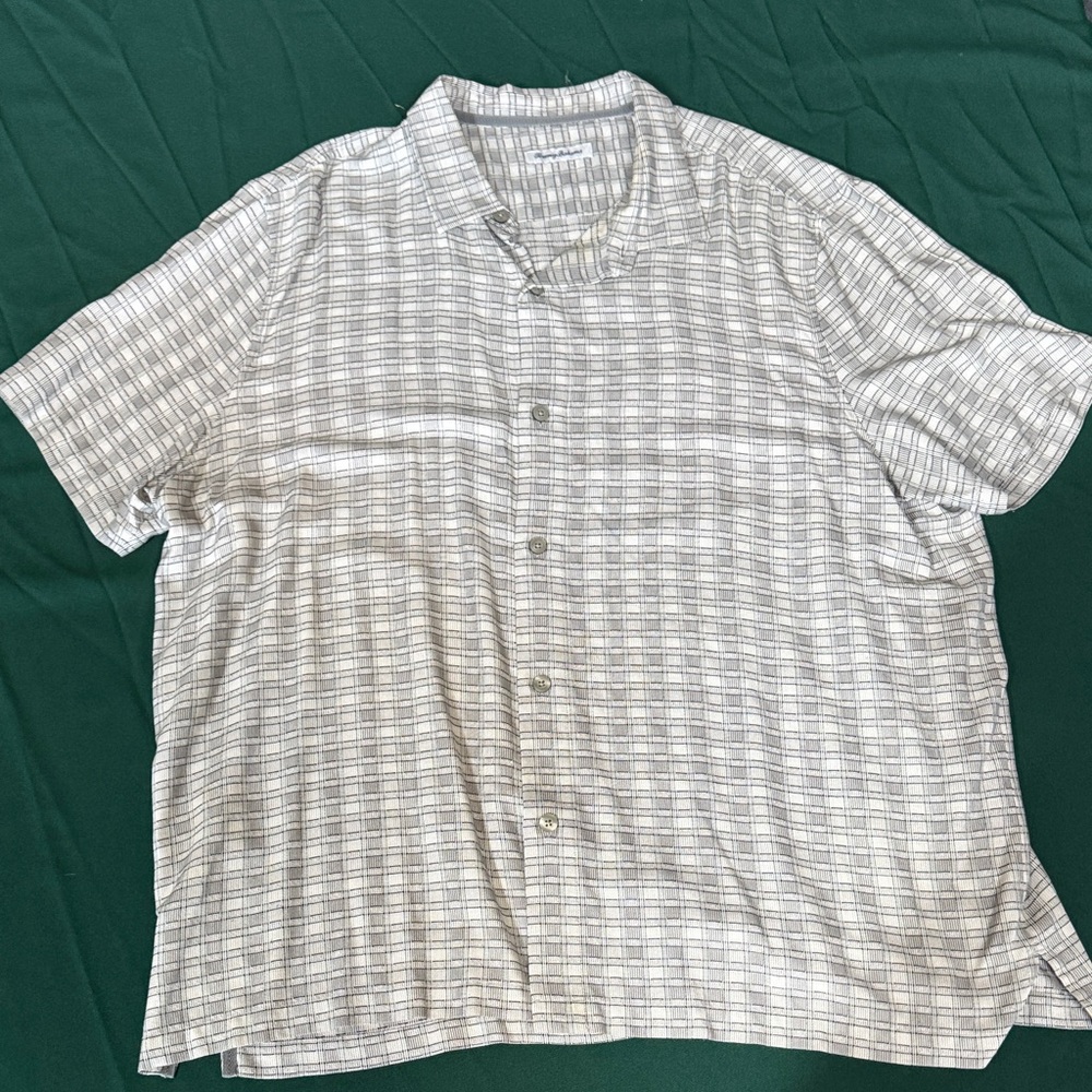 Tommy Bahama Button Down Shirt 3XLT Big & Tall Gray Checkered Shirt